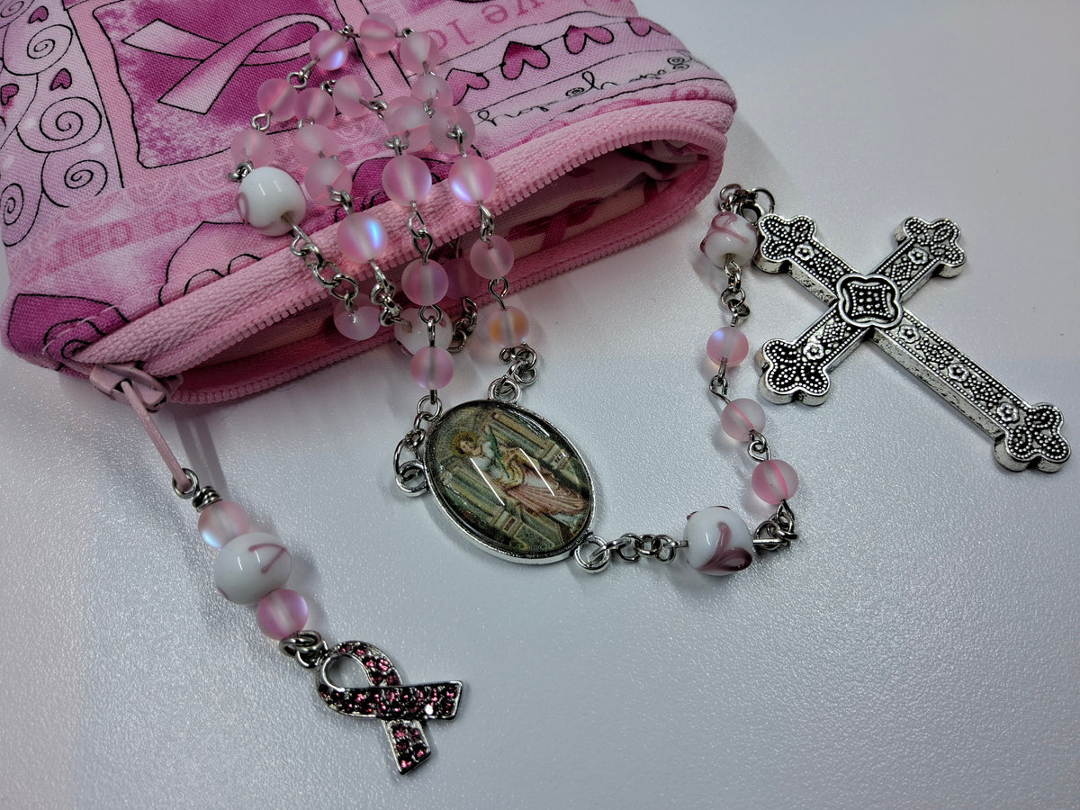 Breast Cancer Awareness Faith & Hope Rosary Zipper Pouch Set R1020