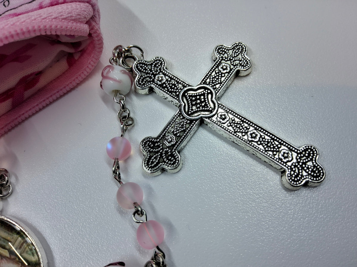 Breast Cancer Awareness Faith & Hope Rosary Zipper Pouch Set R1020