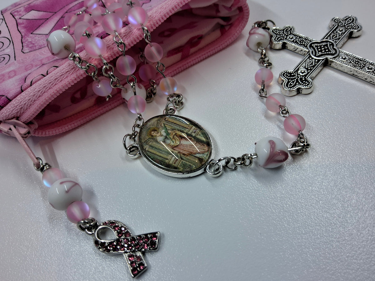 Breast Cancer Awareness Faith & Hope Rosary Zipper Pouch Set R1020