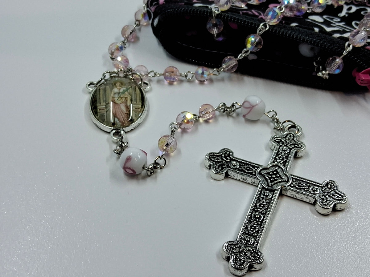 Breast Cancer Awareness Faith & Hope Rosary Zipper Pouch Set R1018