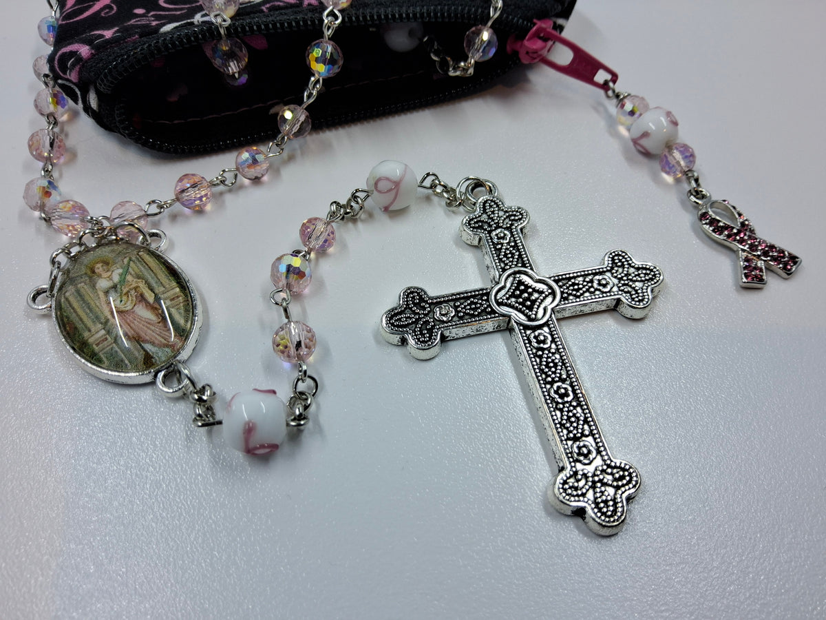 Breast Cancer Awareness Faith & Hope Rosary Zipper Pouch Set R1018