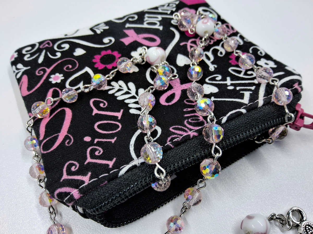 Breast Cancer Awareness Faith & Hope Rosary Zipper Pouch Set R1018