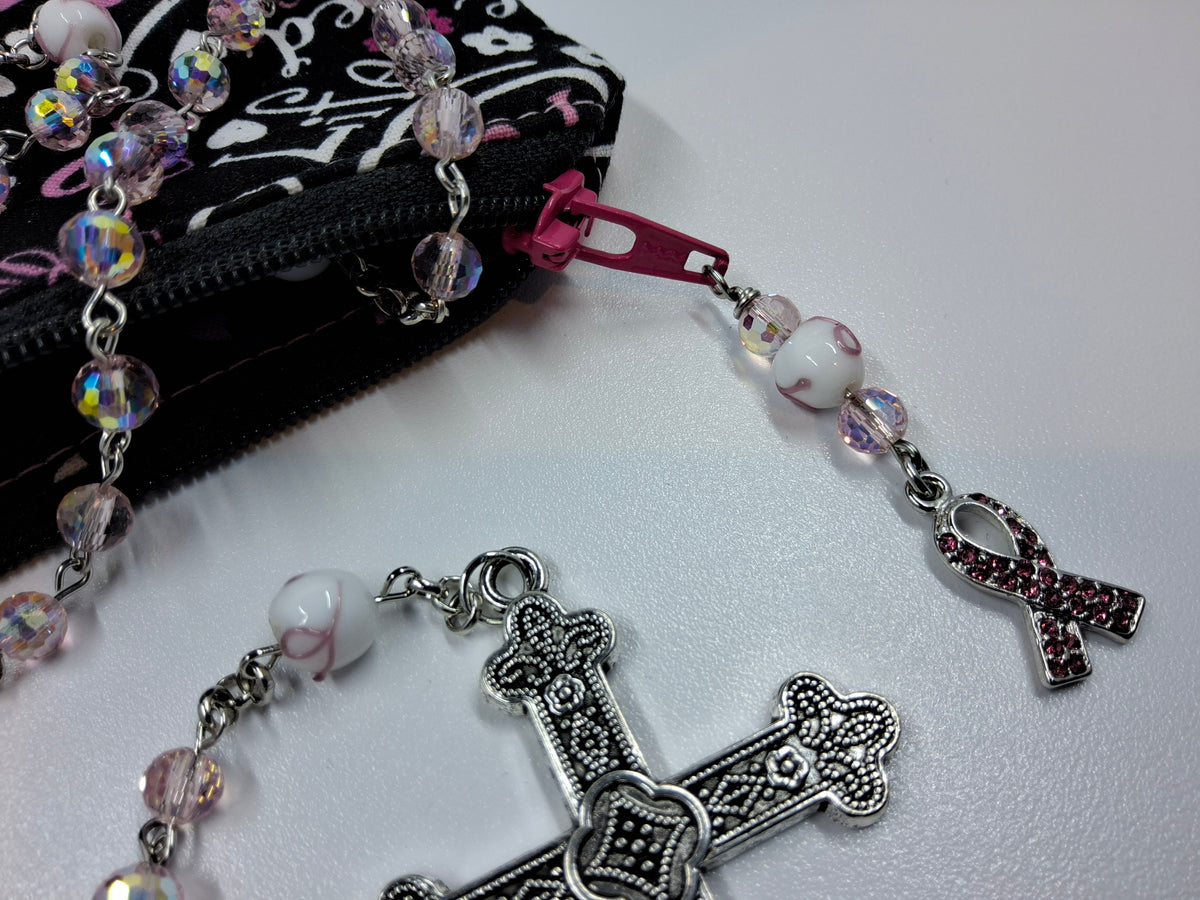 Breast Cancer Awareness Faith & Hope Rosary Zipper Pouch Set R1018
