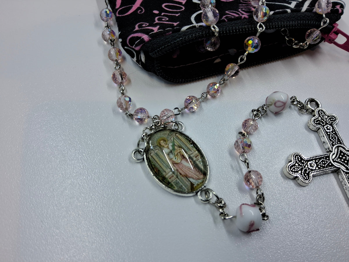 Breast Cancer Awareness Faith & Hope Rosary Zipper Pouch Set R1018