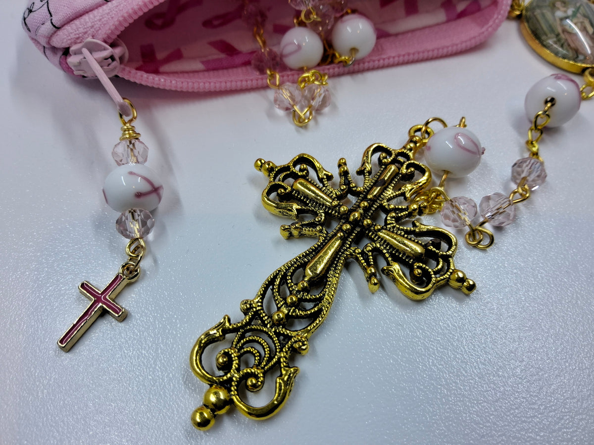 Breast Cancer Awareness Faith & Hope Rosary Zipper Pouch Set R1019