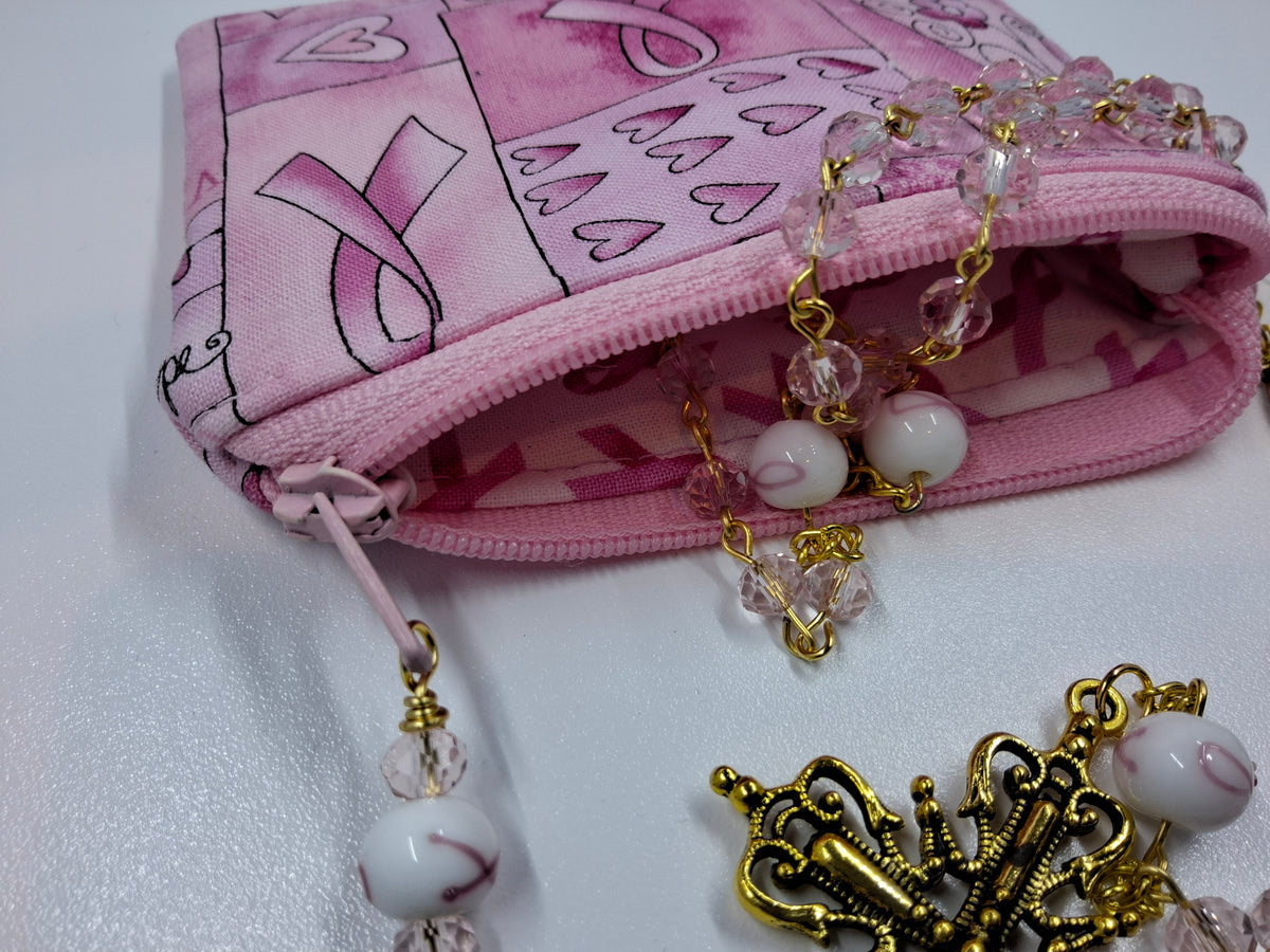 Breast Cancer Awareness Faith & Hope Rosary Zipper Pouch Set R1019
