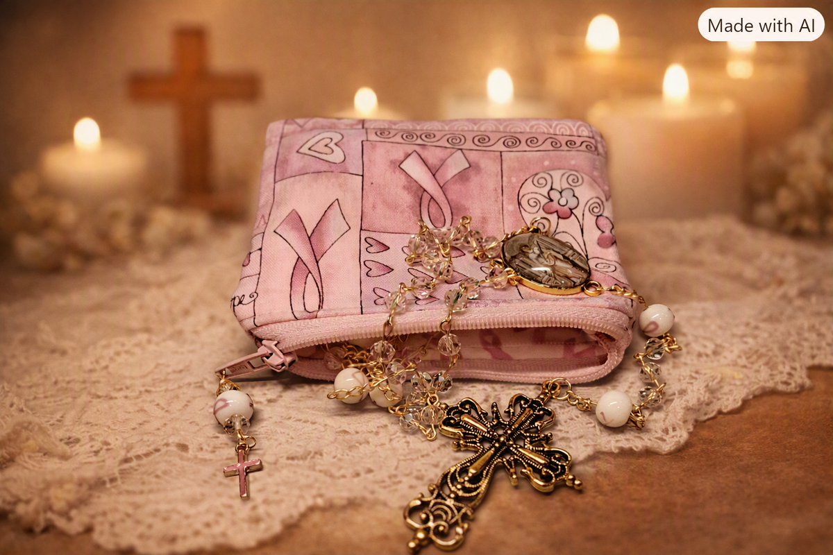 Breast Cancer Awareness Faith & Hope Rosary Zipper Pouch Set R1019