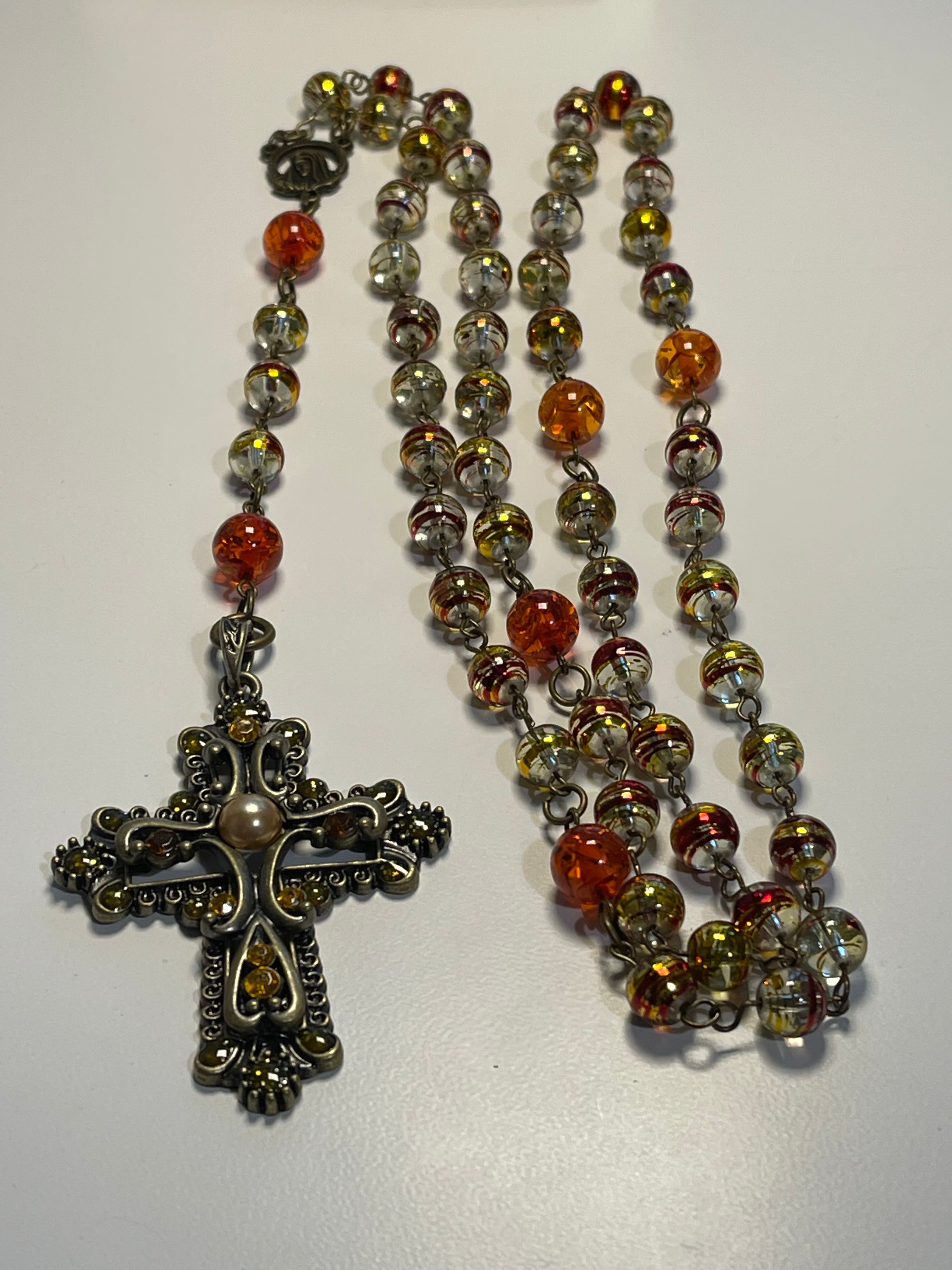 Handcrafted Amber-Tone Beaded Rosary with Zippered Prayer Pouch