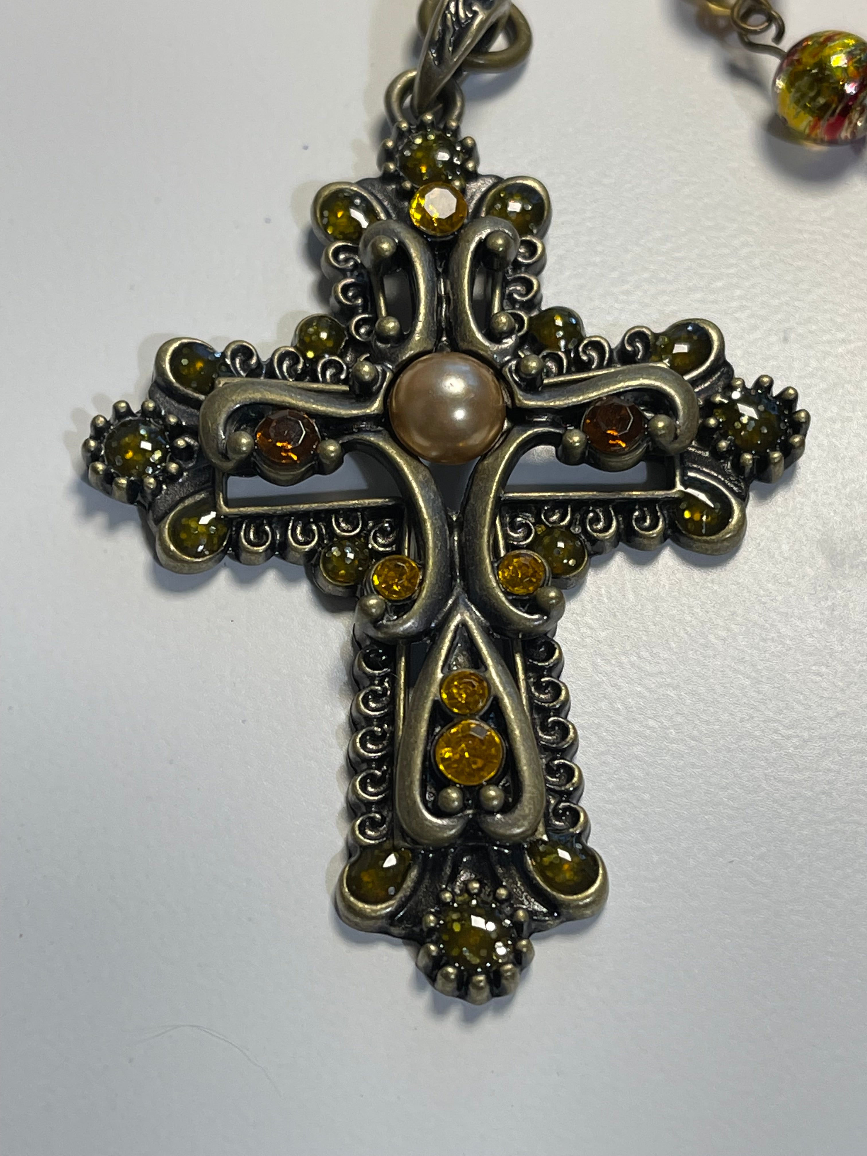 Handcrafted Amber-Tone Beaded Rosary with Zippered Prayer Pouch