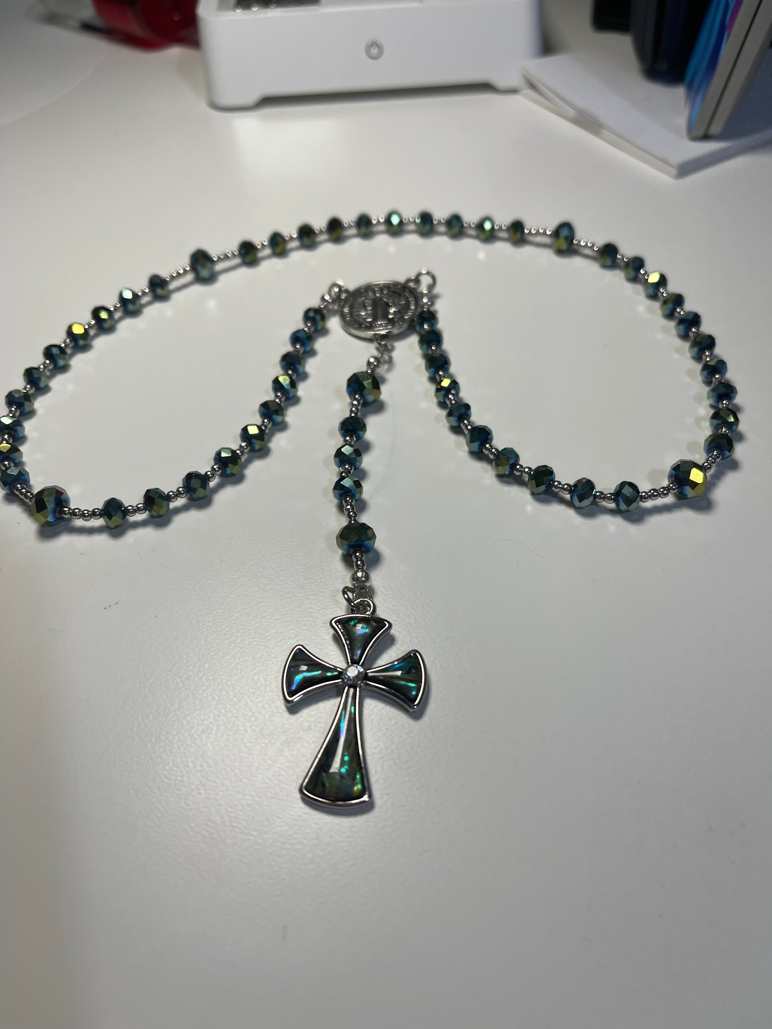 Mystic Teal Cross Rosary Set