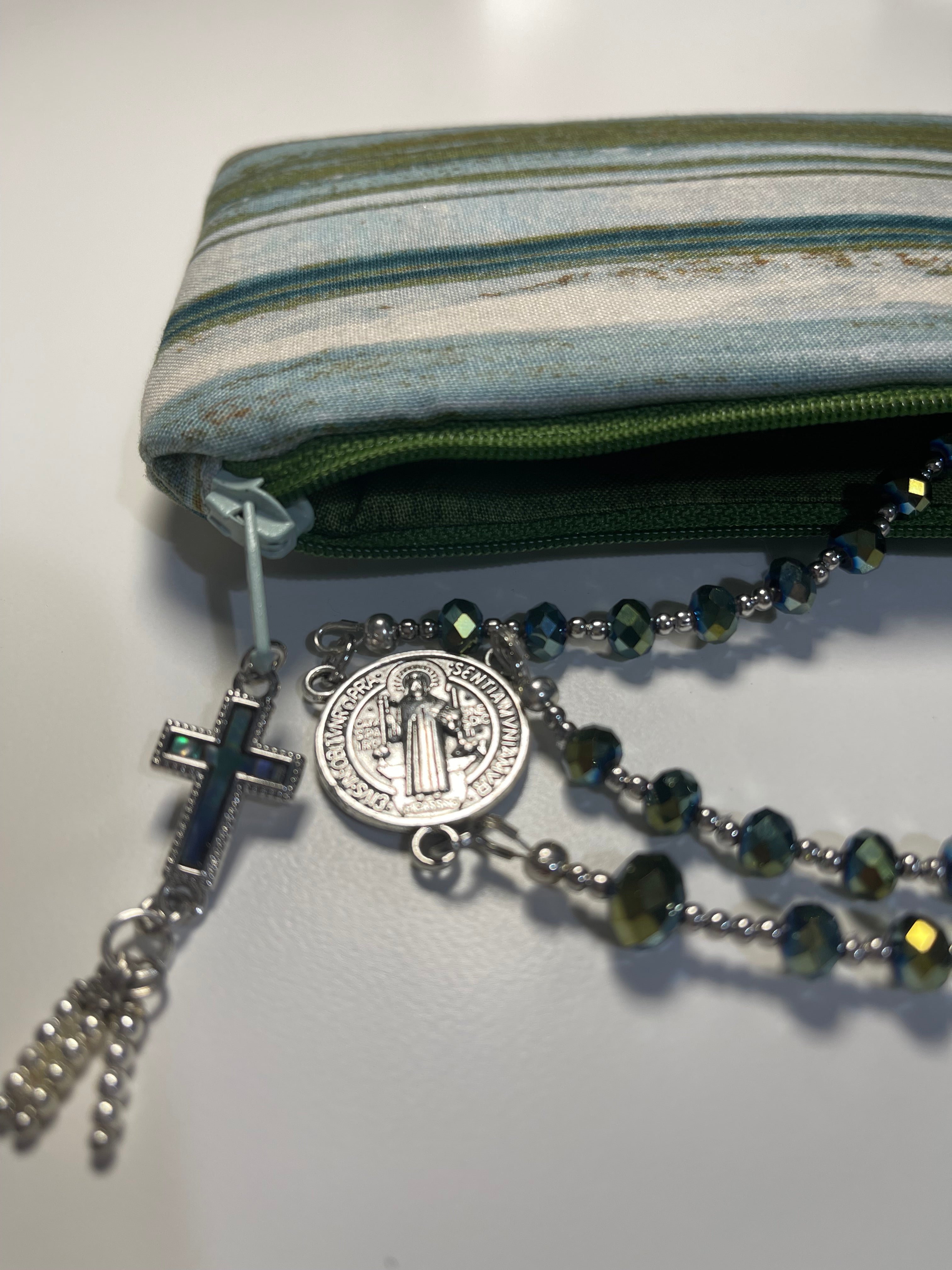 Mystic Teal Cross Rosary Set