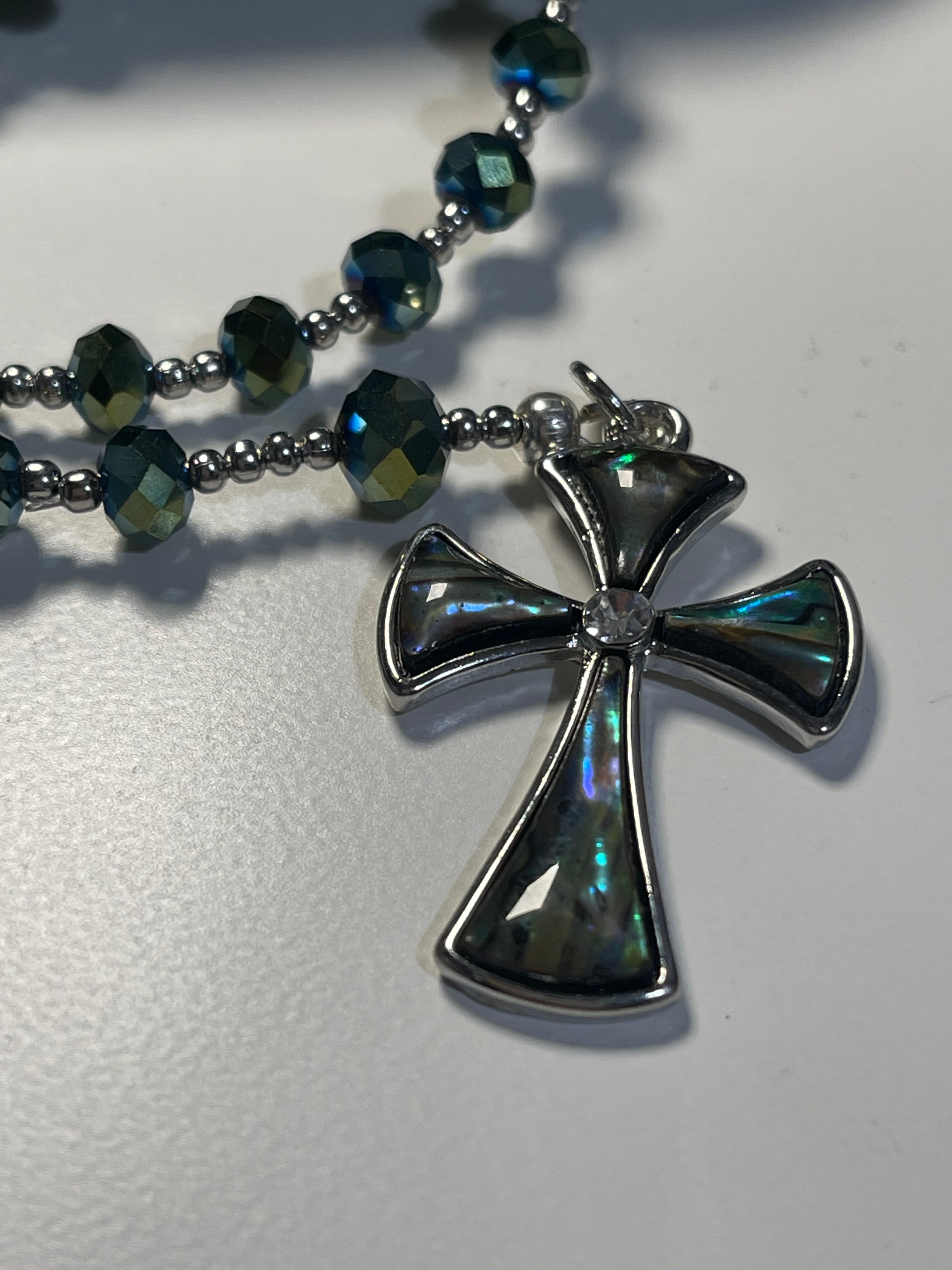 Mystic Teal Cross Rosary Set