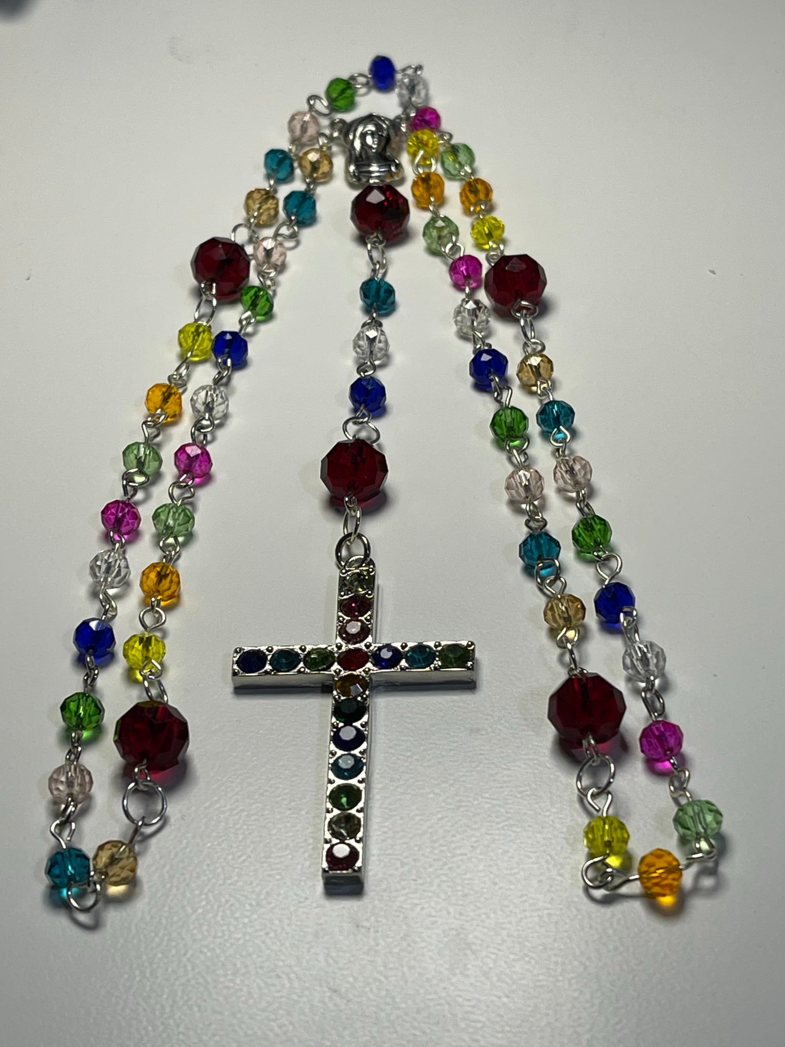 Handcrafted Rainbow Bead Rosary in Vibrant Floral Case
