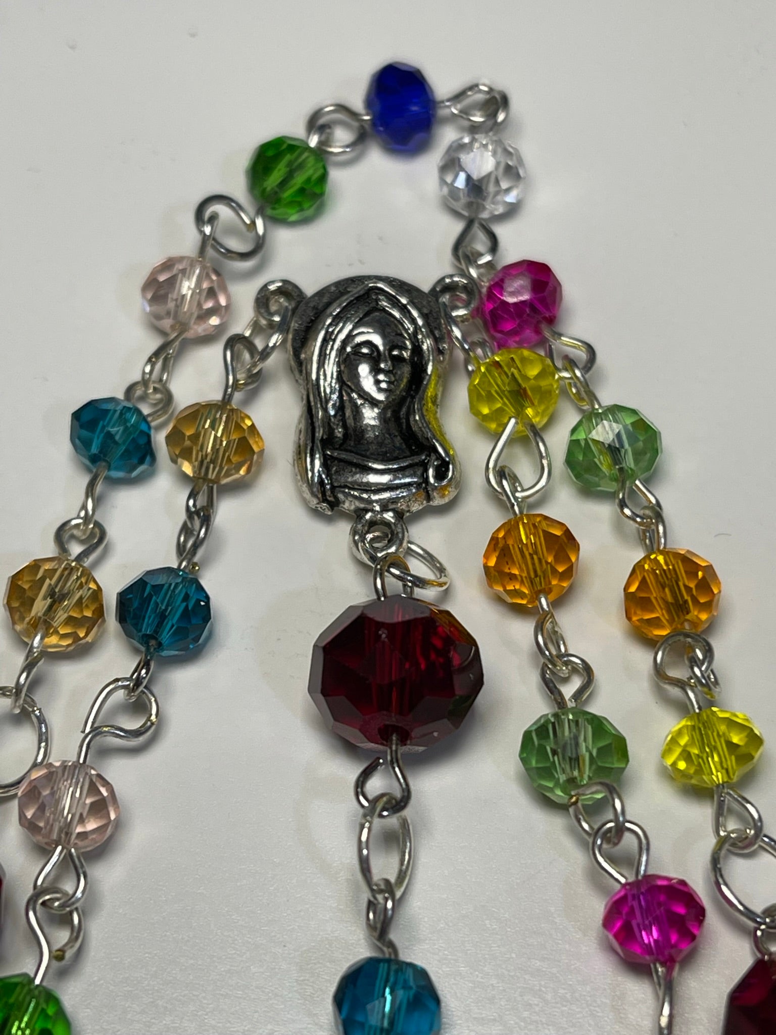 Handcrafted Rainbow Bead Rosary in Vibrant Floral Case