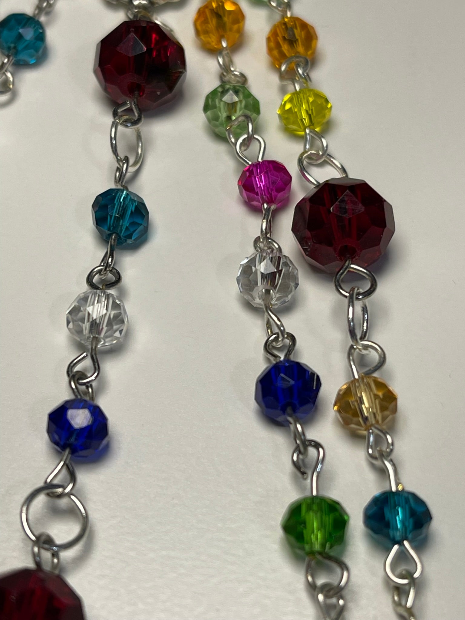 Handcrafted Rainbow Bead Rosary in Vibrant Floral Case