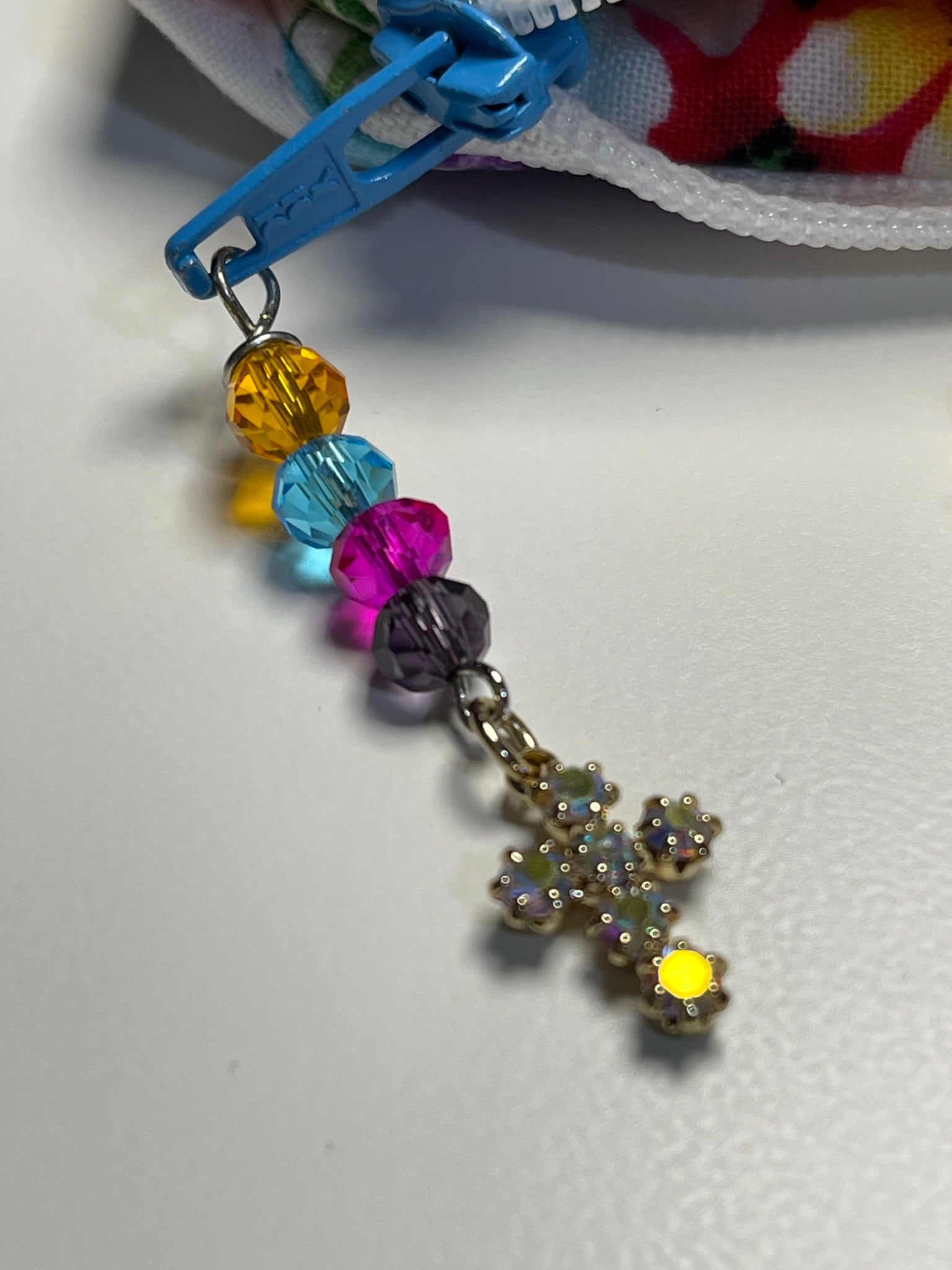 Handcrafted Rainbow Bead Rosary in Vibrant Floral Case
