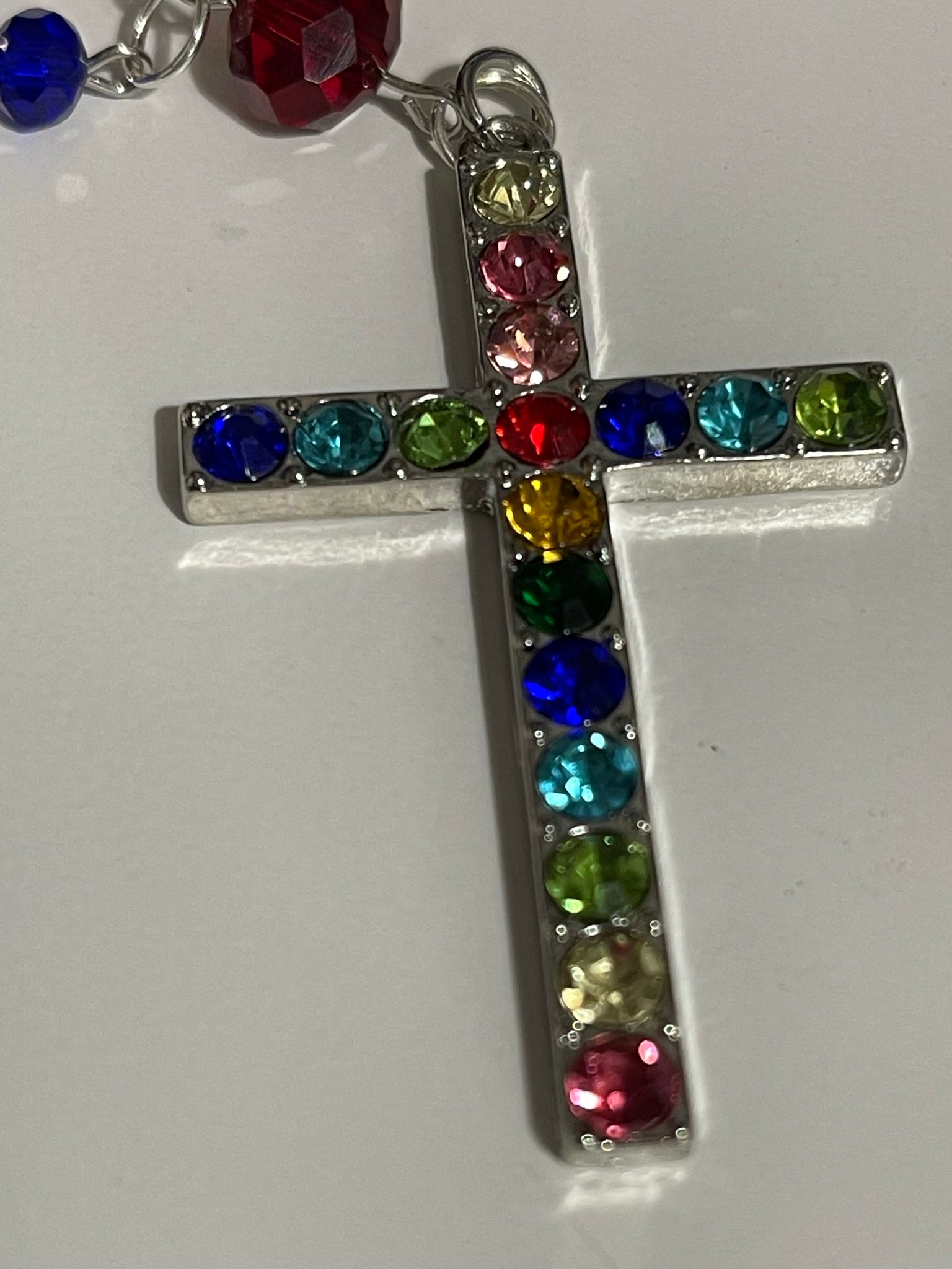 Handcrafted Rainbow Bead Rosary in Vibrant Floral Case