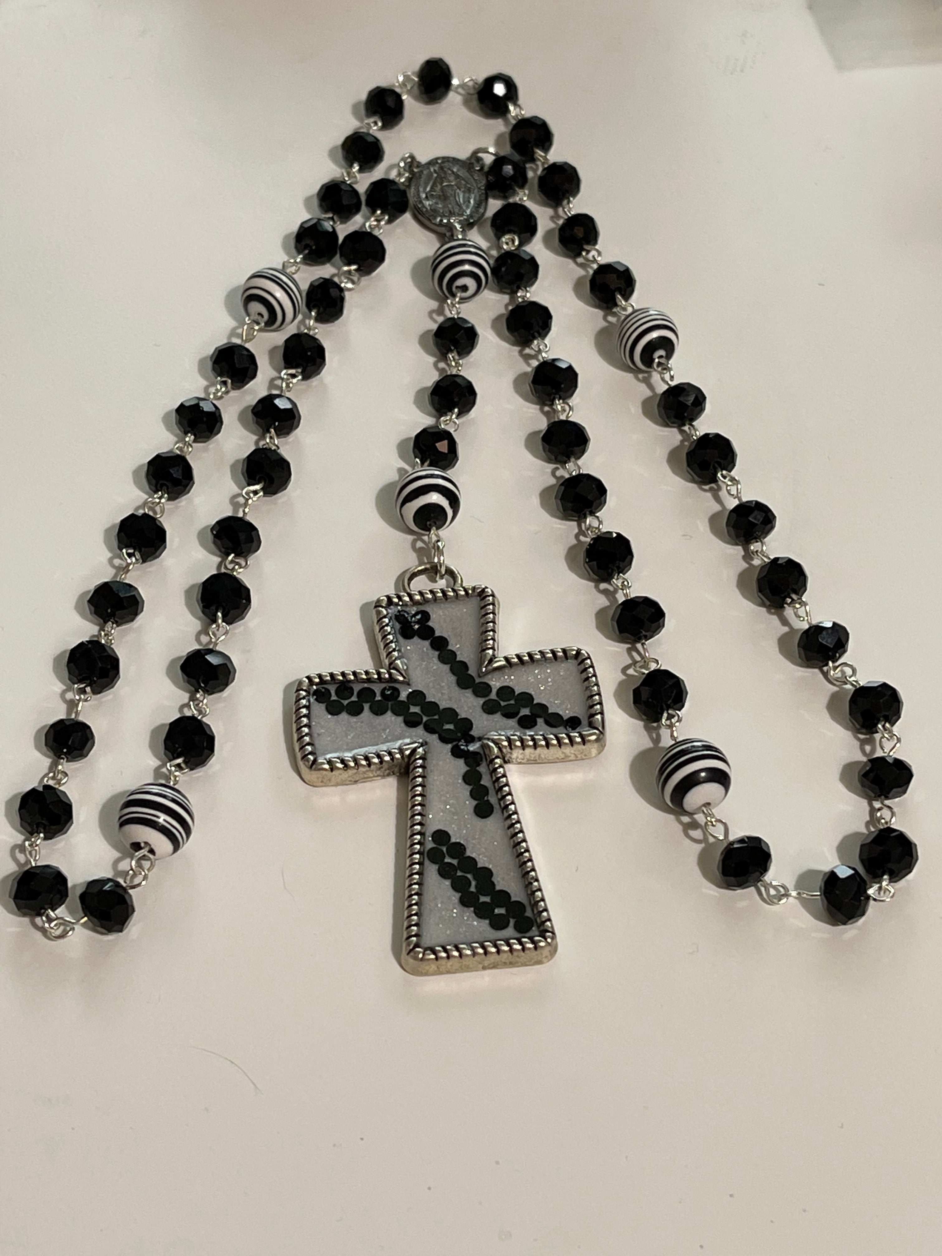 Black & White Zebra Rosary Gift Ensemble
