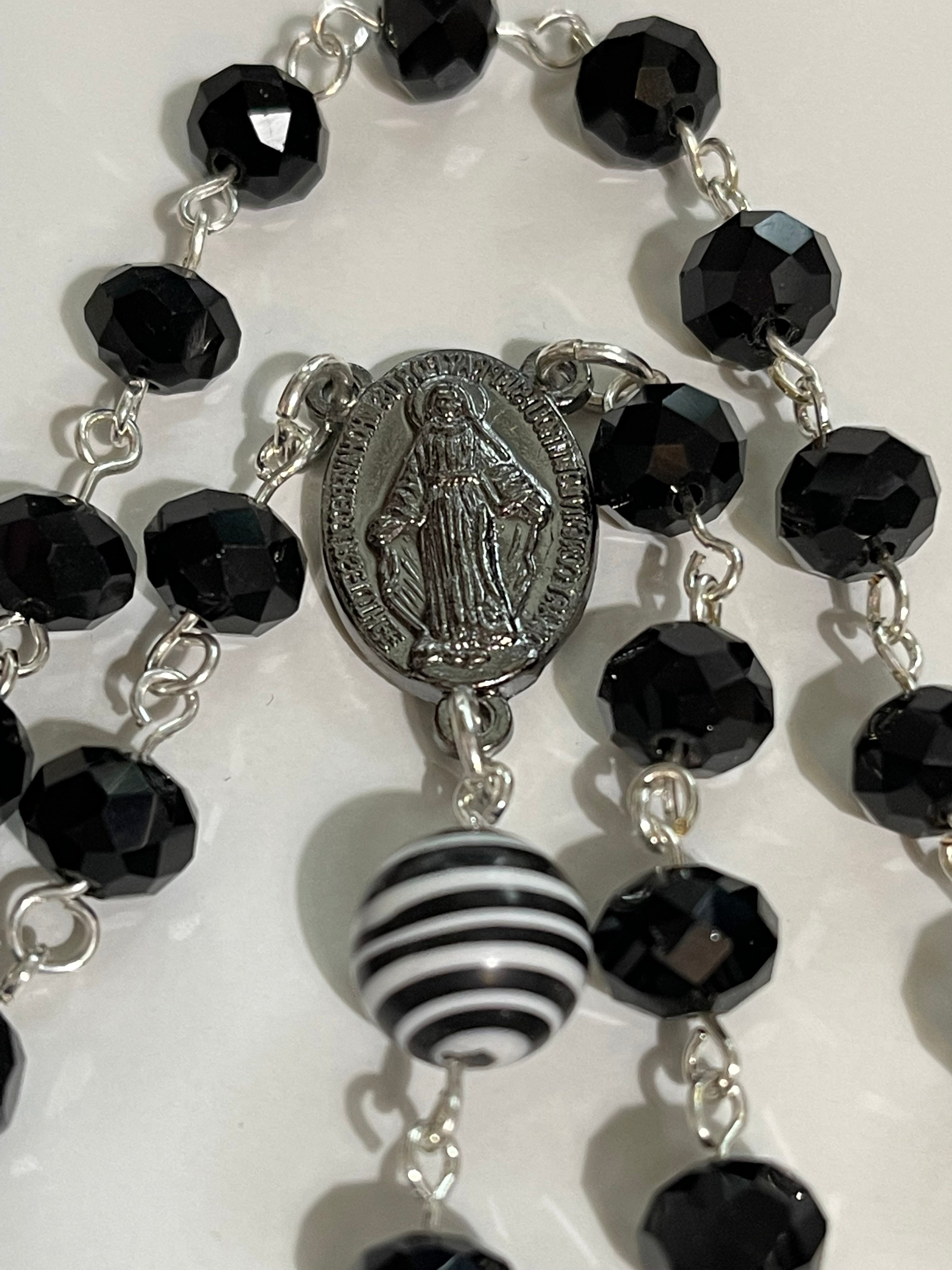Black & White Zebra Rosary Gift Ensemble