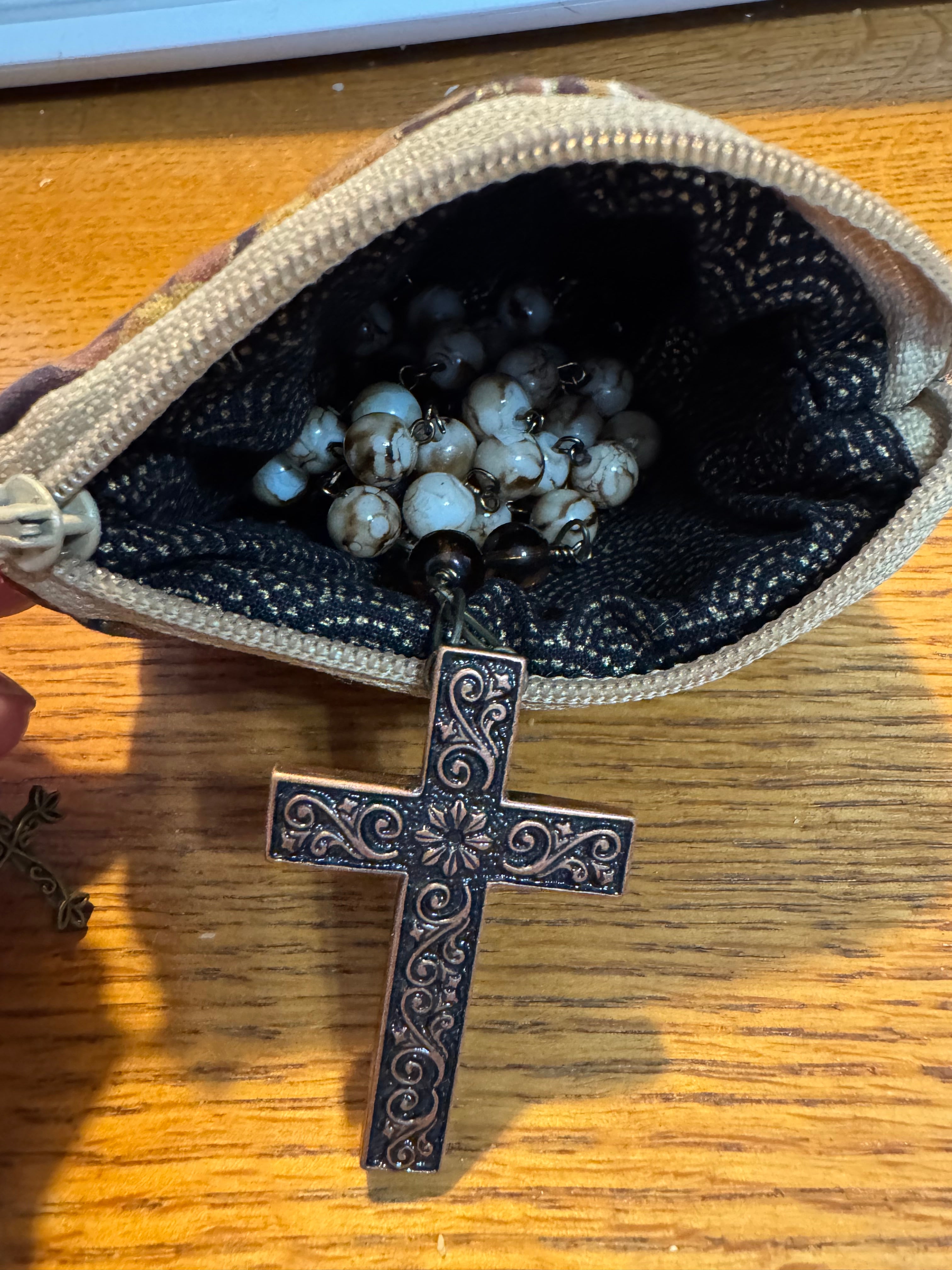 Artisan Bronze Faith Rosary & Pouch Set