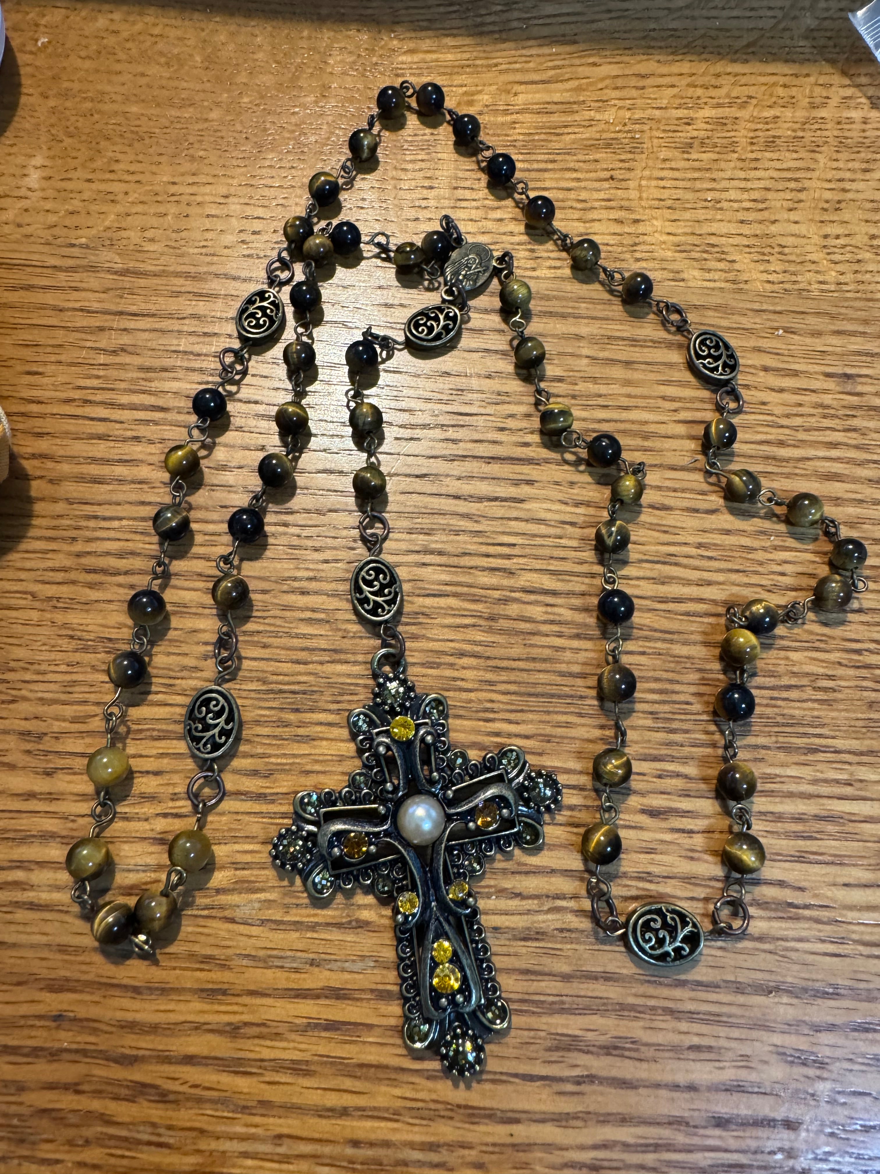 Artisan Tiger‑Eye Rosary & Pouch Set