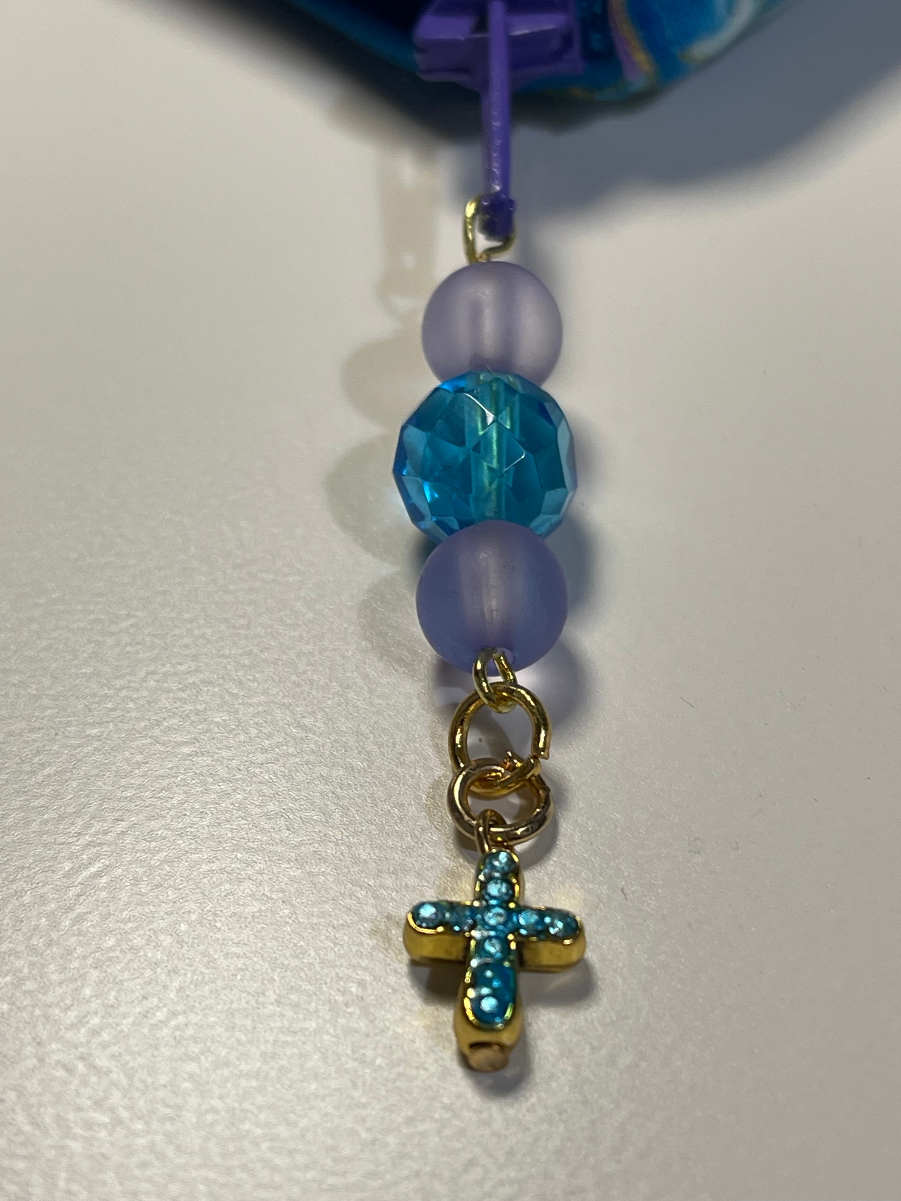 Lavender & Aqua Crystal Rosary Gift Set with Matching Swirl Print Pouch