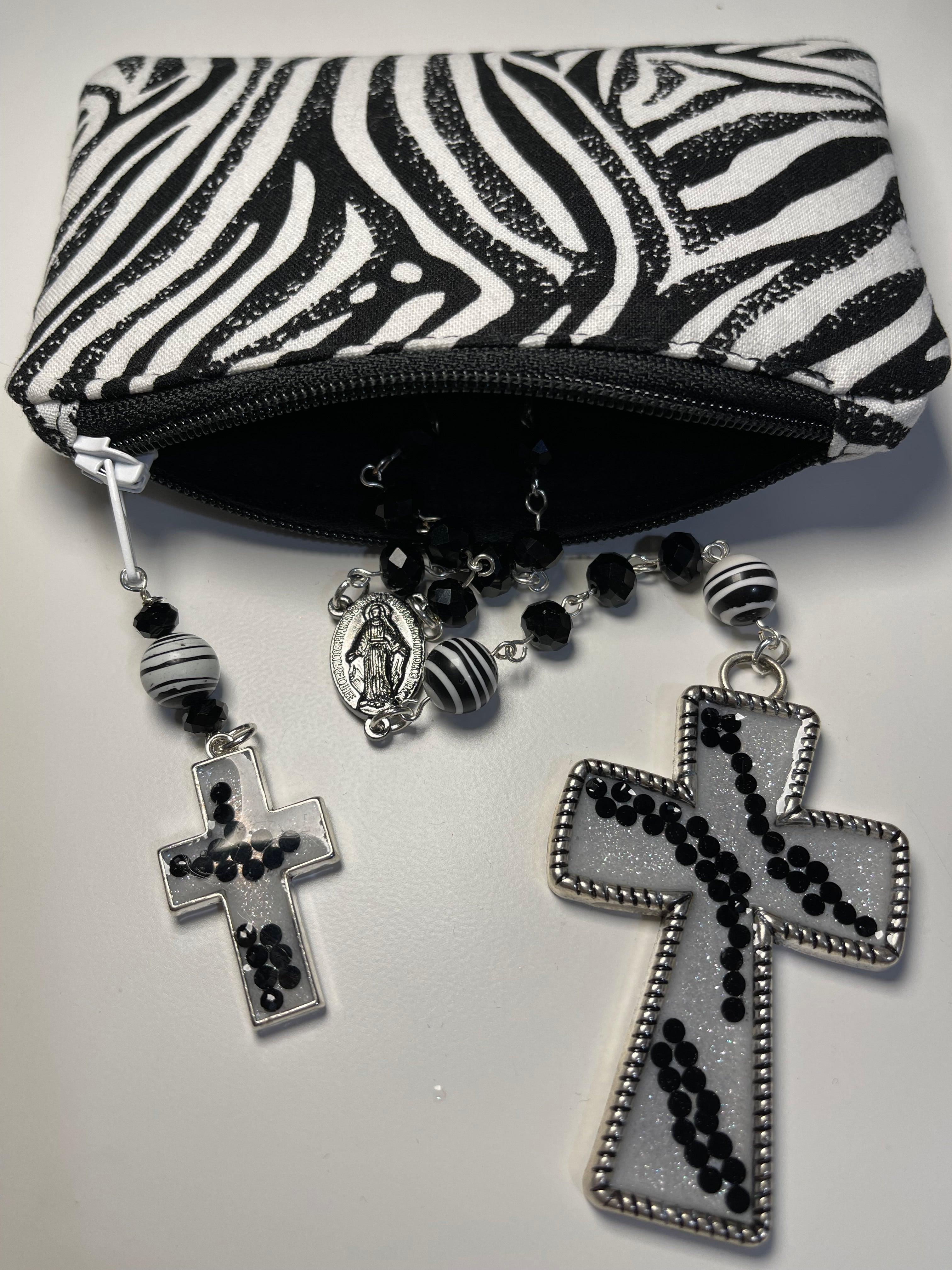 Black & White Zebra Rosary Gift Ensemble