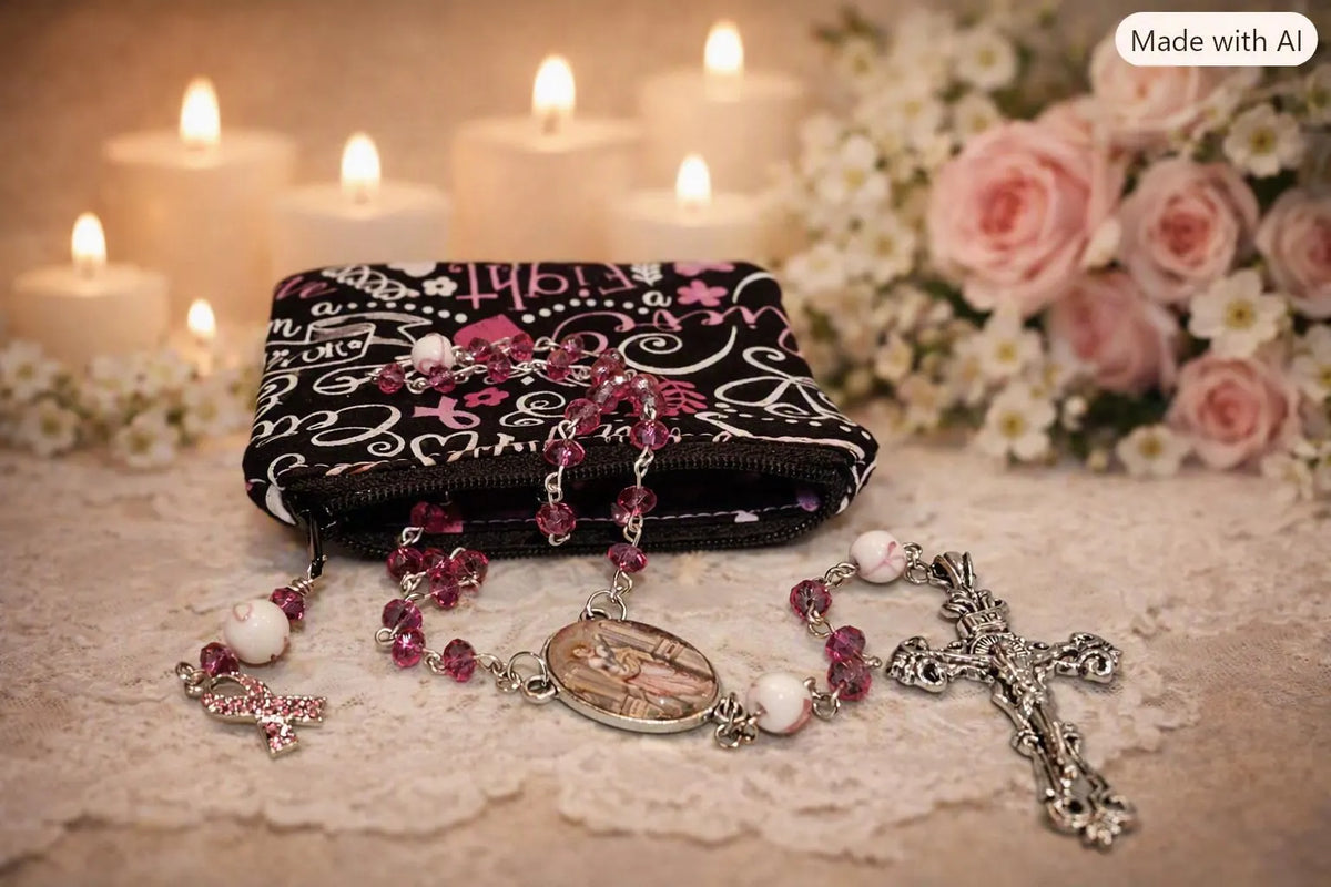 Breast Cancer Awareness Faith & Hope Rosary Zipper Pouch Set R1021