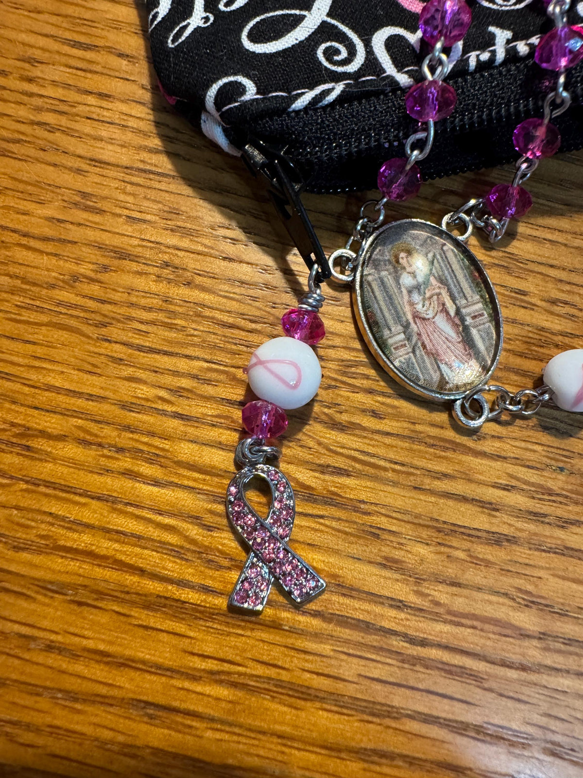 Breast Cancer Awareness Faith & Hope Rosary Zipper Pouch Set R1021