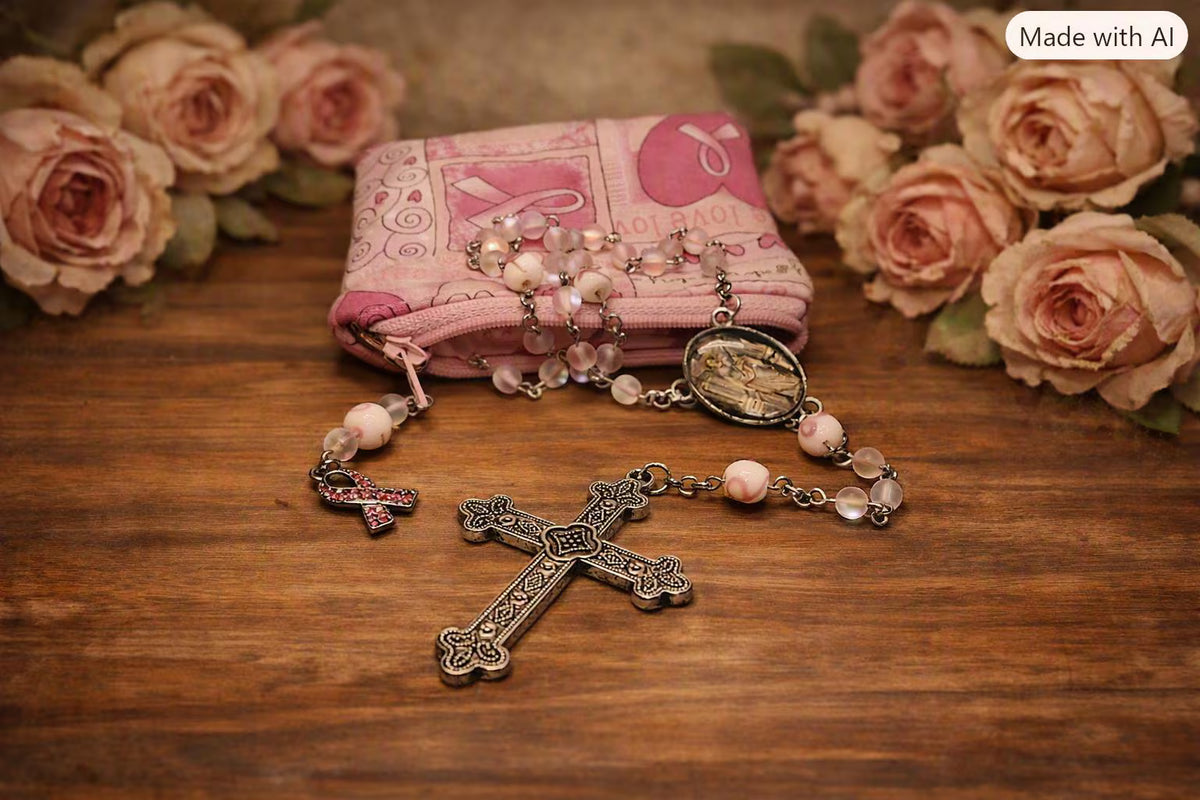 Breast Cancer Awareness Faith & Hope Rosary Zipper Pouch Set R1020