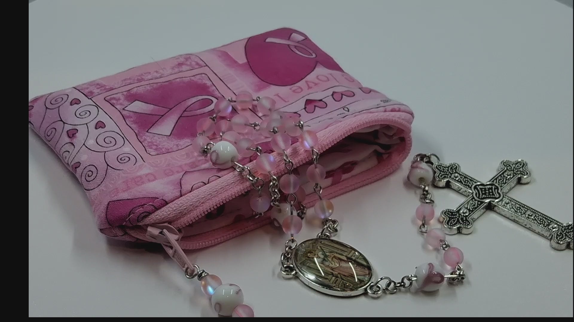 Breast Cancer Awareness Faith & Hope Rosary Zipper Pouch Set R1020