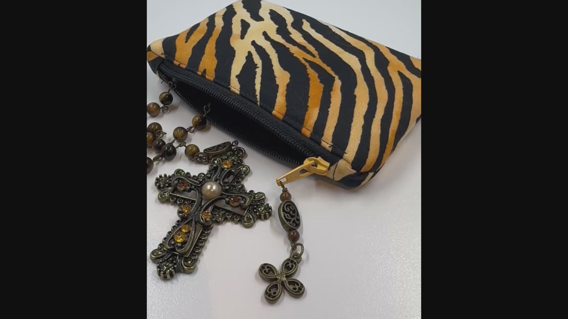 Artisan Tiger‑Eye Rosary & Pouch Set