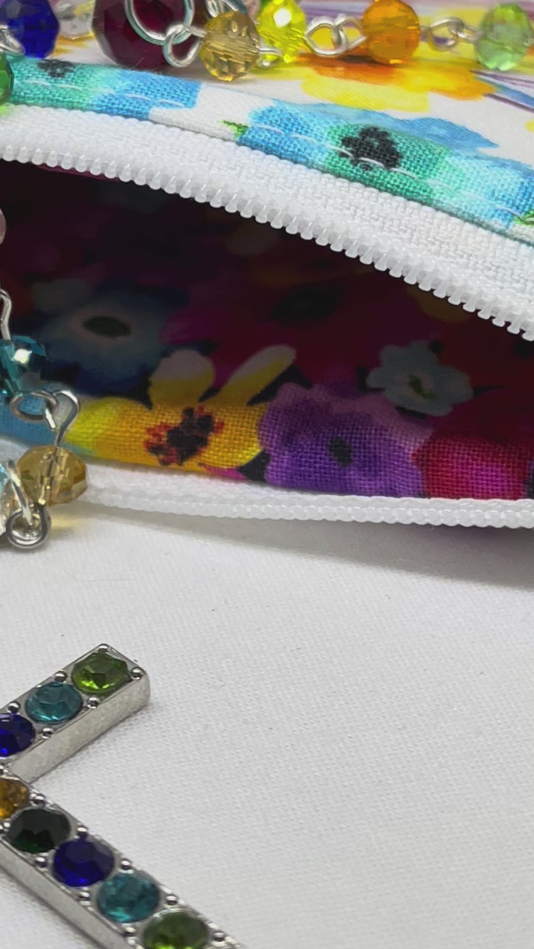 Handcrafted Rainbow Bead Rosary in Vibrant Floral Case