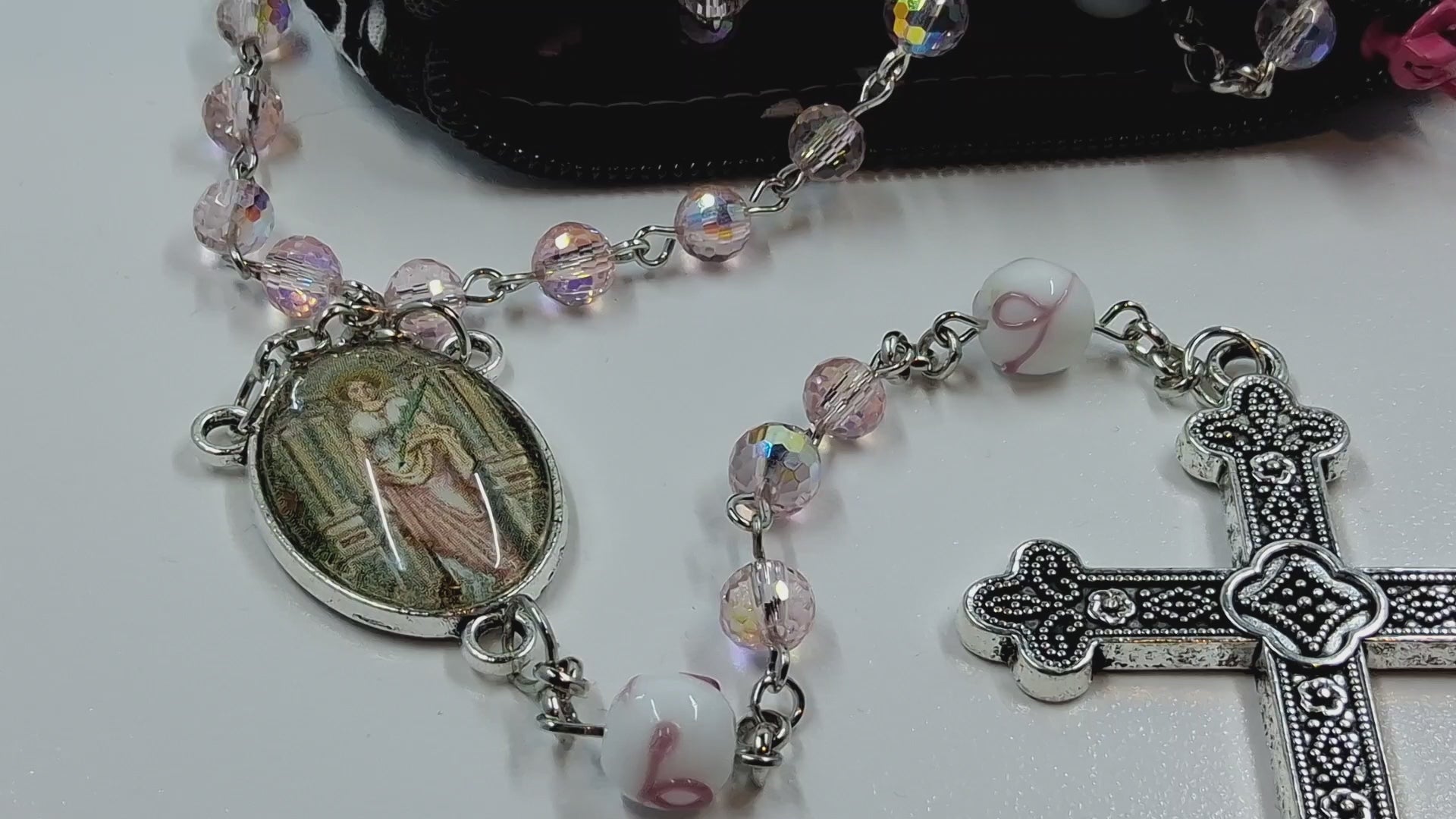 Breast Cancer Awareness Faith & Hope Rosary Zipper Pouch Set R1018